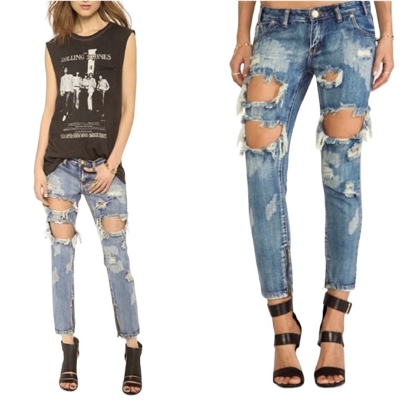 One Teaspoon Freebird Brave Distressed Zippered Skinny Jeans - Picture 1 of 16
